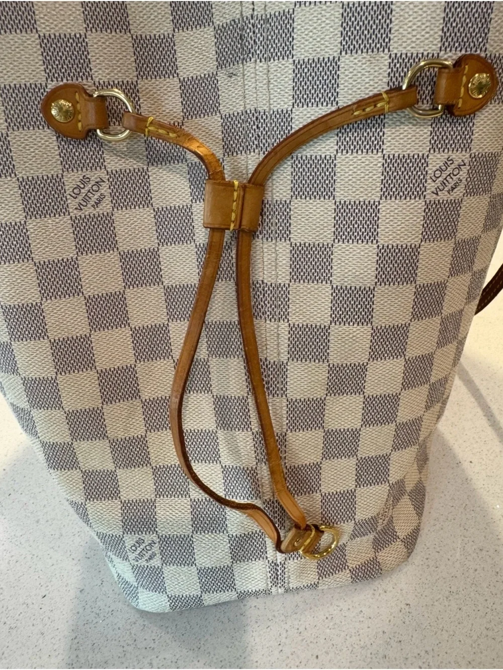 Louis Vuitton Damier Azur Canvas Tote in White and Tan